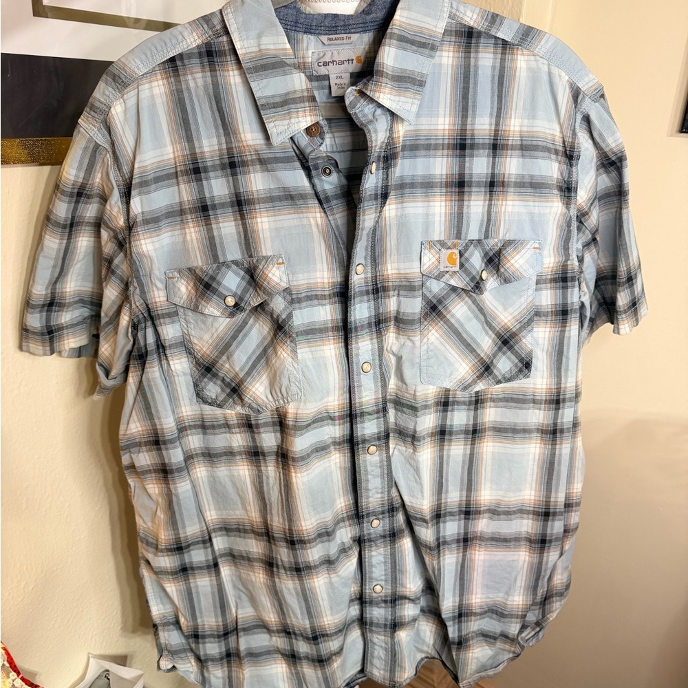 Carhartt Men's‎ Light Blue and Gray Plaid Shirt